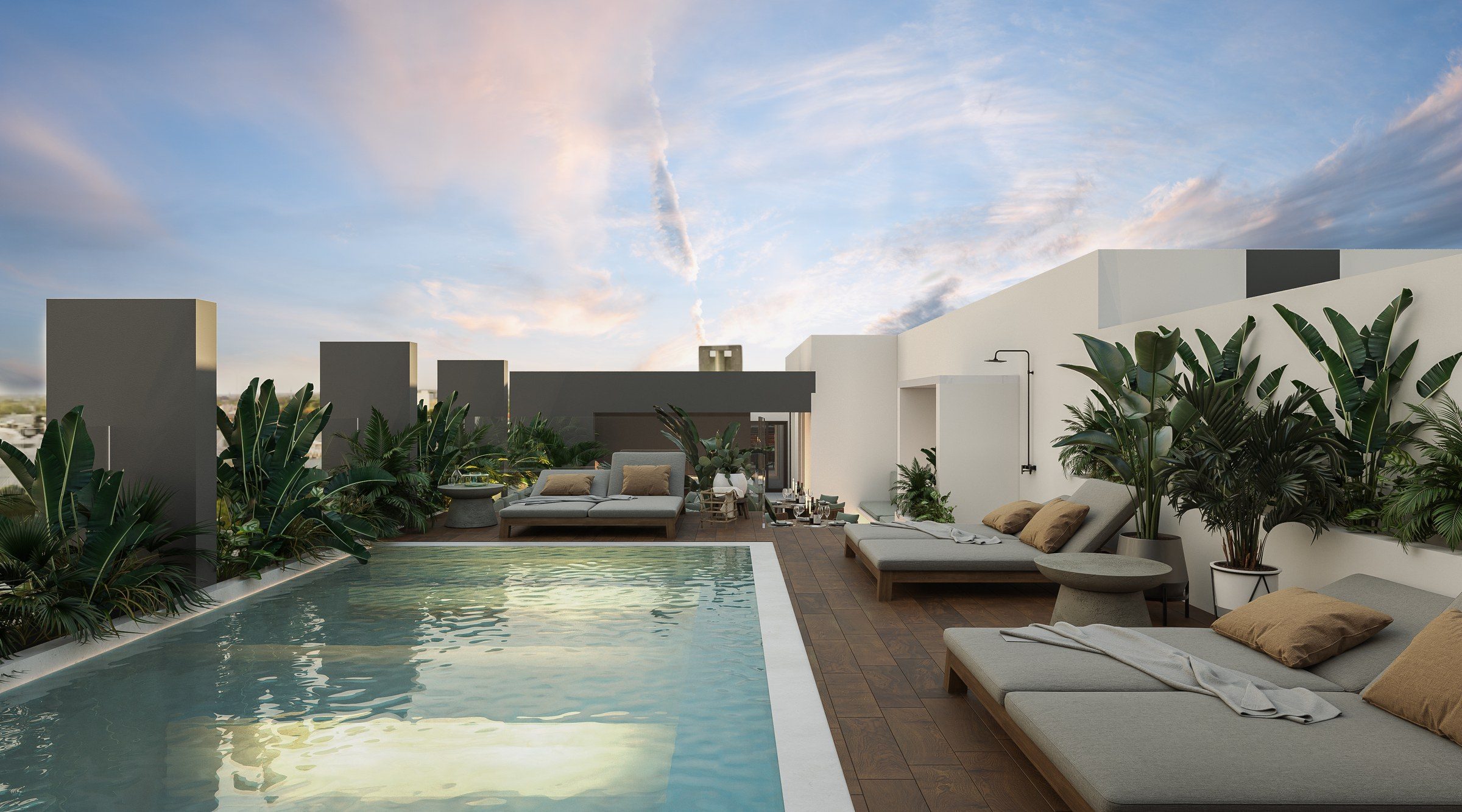 Un rooftop con piscina para vivir arriba de la ciudad